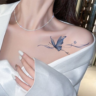 雪花兰蝴蝶 仙气 高颜值小众彩色纹身贴防水持久锁骨大腿辣妹新款