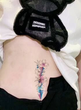 桃花羽毛玫瑰蝴蝶纹身贴