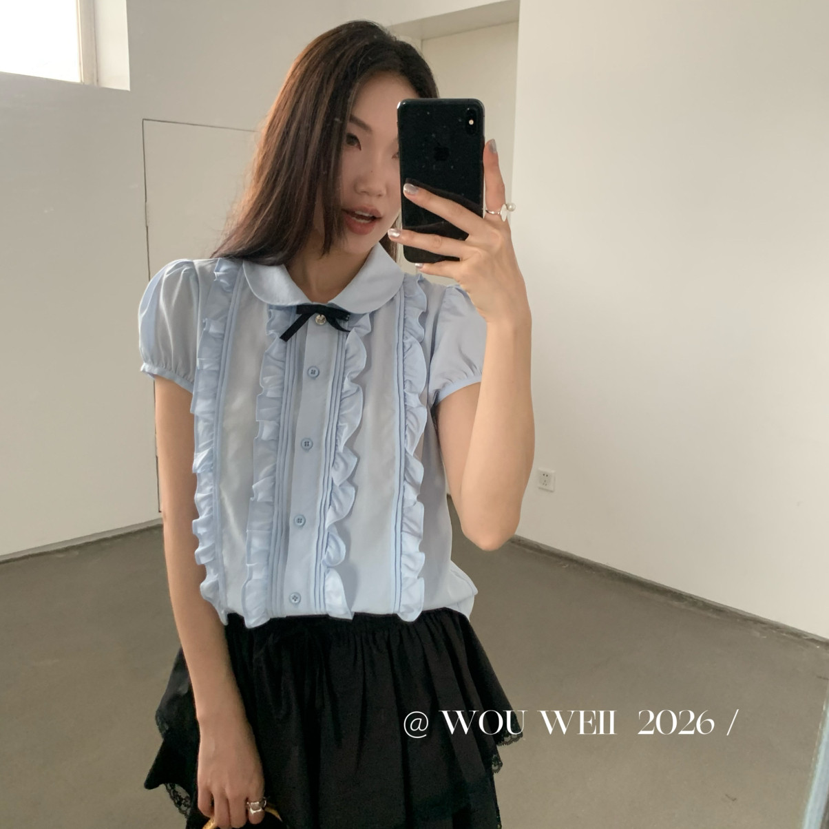 2026夏季新款法式设计感宽松纯色木耳边衬衣衬衫女上衣时尚气质