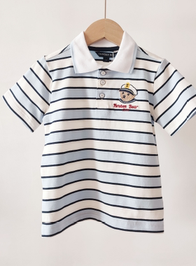 TTHA242402A-00 2024夏季新款男童纯棉海军小熊色织条纹短袖T恤衫