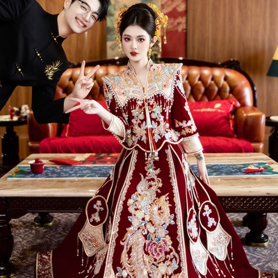 丝绒中式新娘秀禾服高端显瘦
