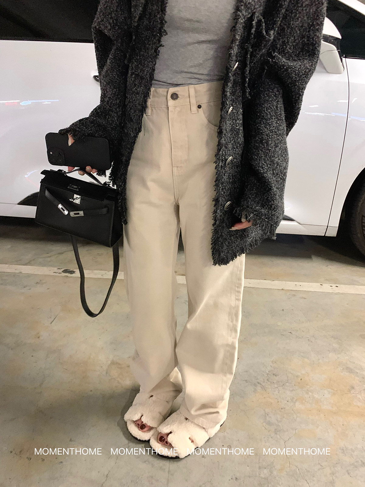 质感控敲特别牛仔直筒裤休闲裤图片