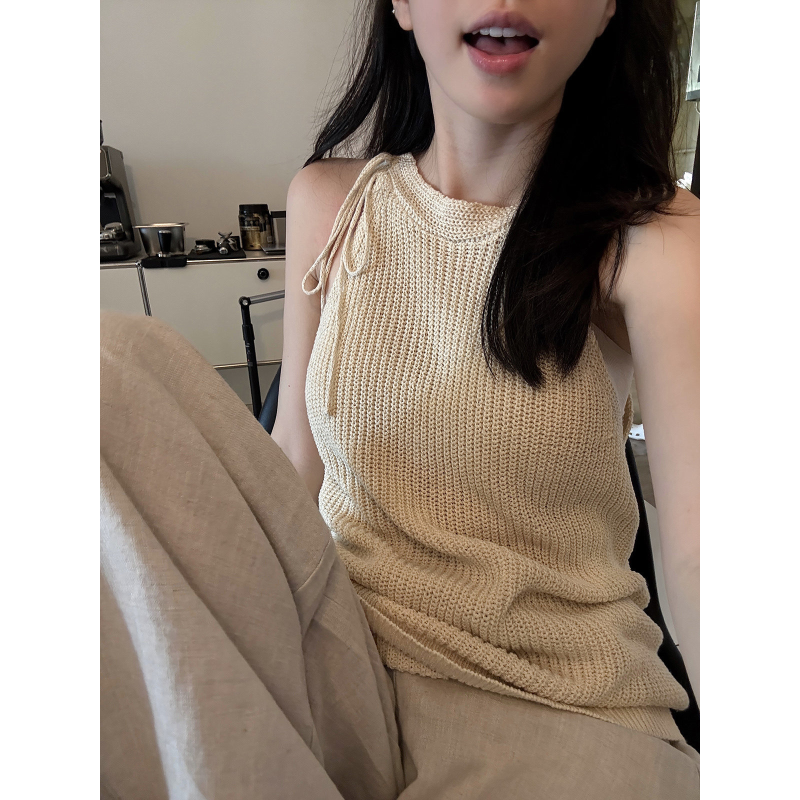 现货 MOMENTHOME亚麻棉双版本背心*松弛感手工绑带慵懒背心吊带夏