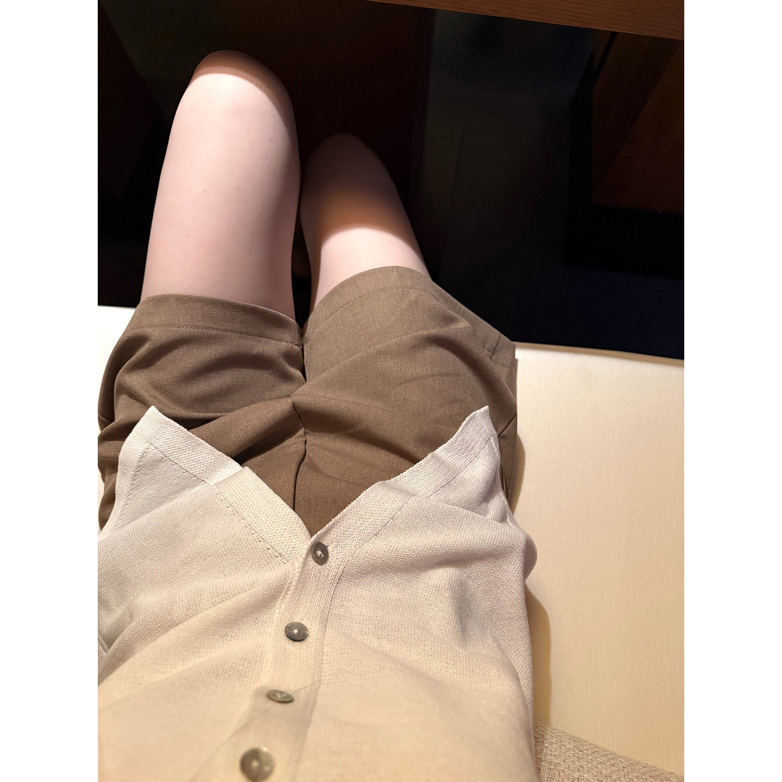 老钱风亚麻焦糖短裤女夏百搭图片