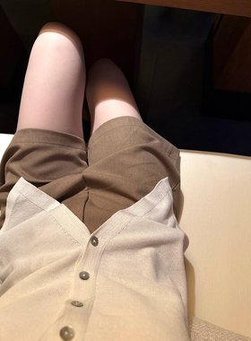 MOMENGTHOME 娜娜自制 时髦随性老钱亚麻焦糖色休闲百搭短裤女夏
