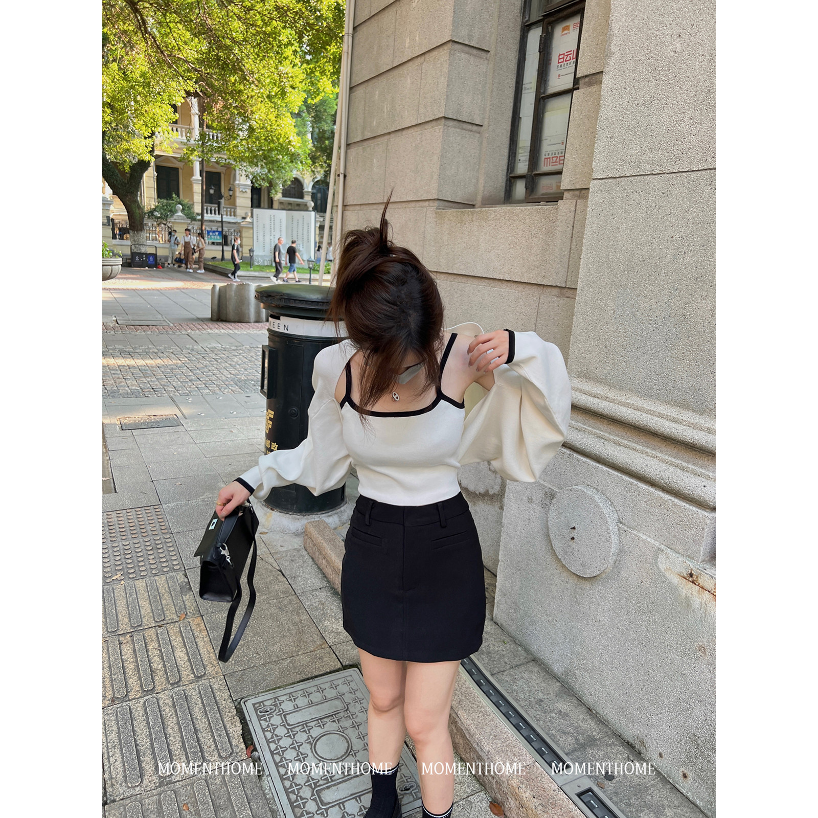 MOMENTHOME 【福利特惠】通勤简约百搭长袖针织开衫吊带套装女春图片