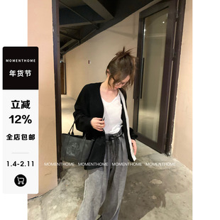 MOMENTHOME 高级设计感极简风盐系针织宽松长袖开衫女