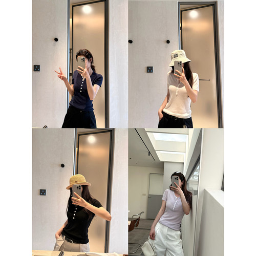 夏季莱赛尔亚麻圆领钮扣针织衫