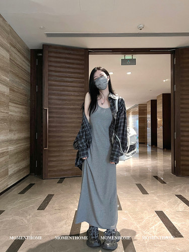 百搭U领背心连衣裙吊带裙春季