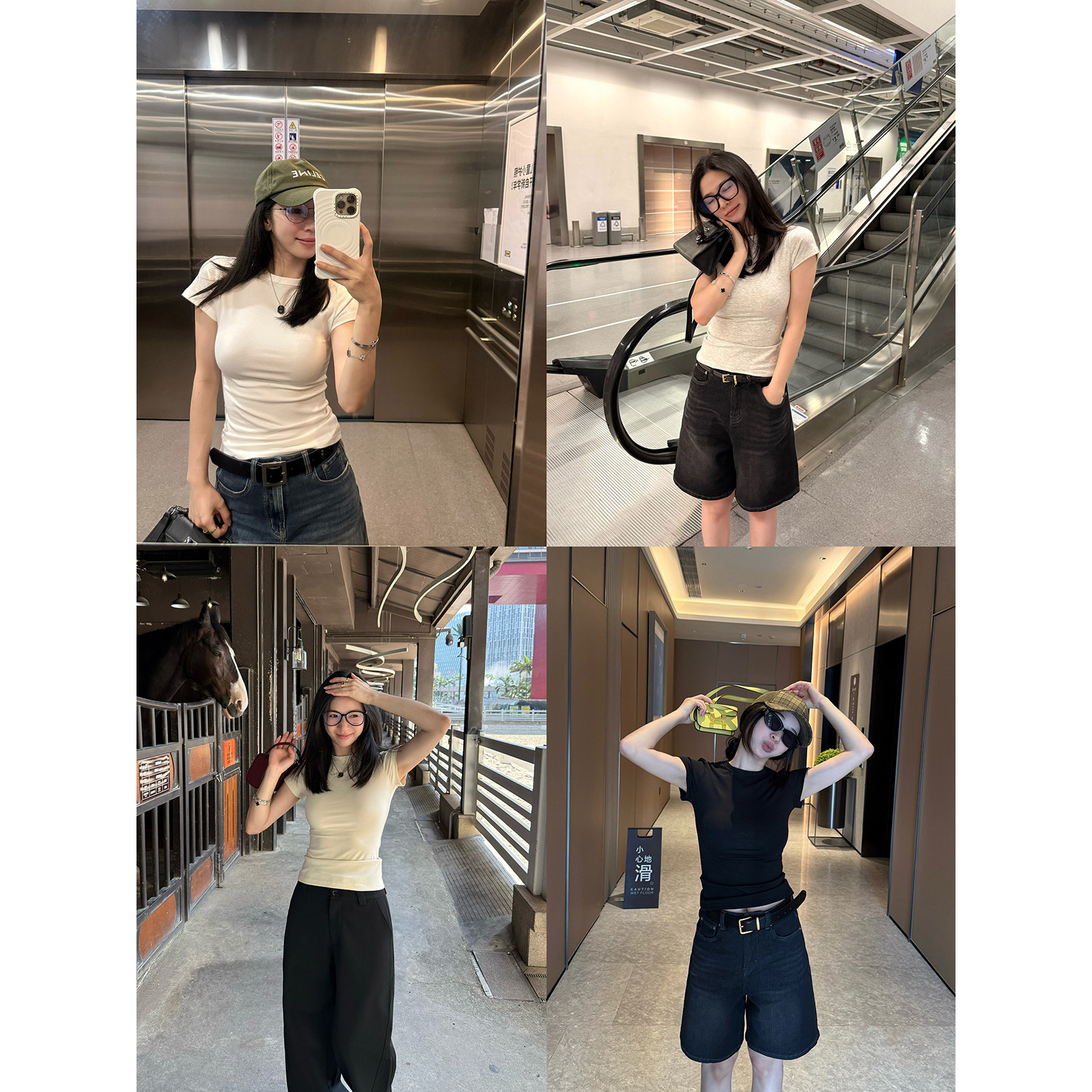 修身显瘦设计弹力T恤夏图片