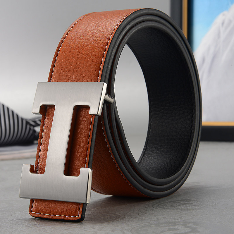 thumbnail for H buckle belt men's pure leather letter belt h head young men and women belt Korean fashion casual tide belt