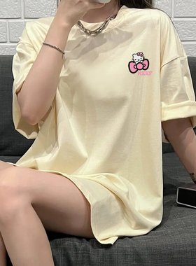 *捡漏专柜*撤回剪标卡通凯蒂猫印花短袖T恤女夏宽松纯棉上衣