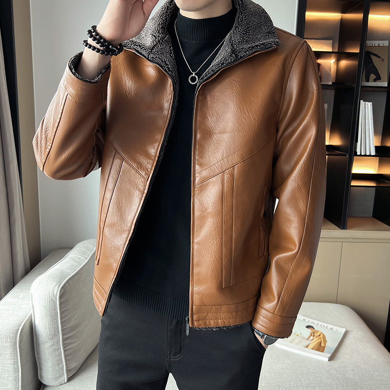 抖音新款皮衣男店主风加绒加厚服羊羔绒男装衣PY0918-P100图片