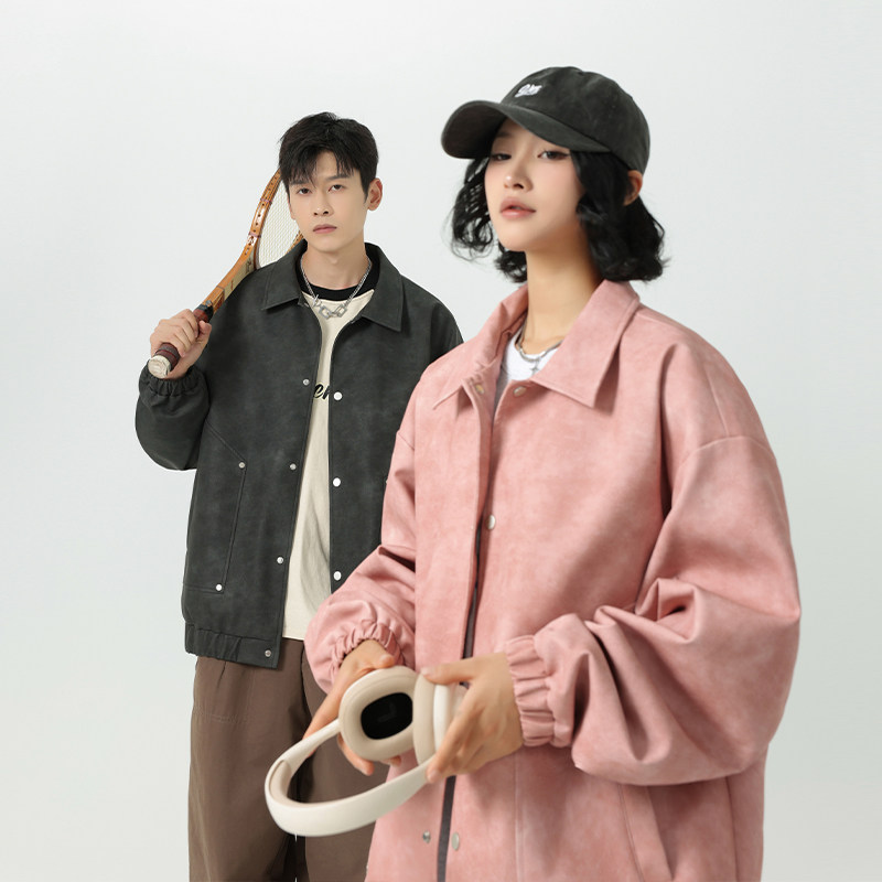 港风@情侣皮夹克美式宽松男女同款外套皮衣可二开PY8806-P90,男装皮衣,星座1207-1