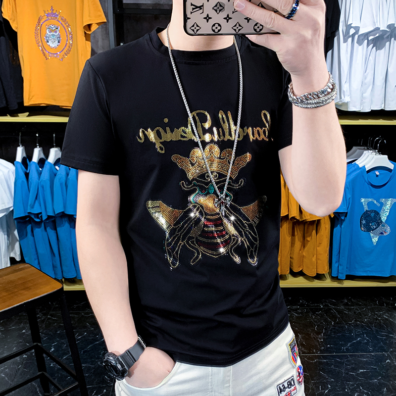 新款短袖T恤男重工亮片欧洲站男装高品质社会小伙体恤DXA929-P45，男装T恤，星座1207-1