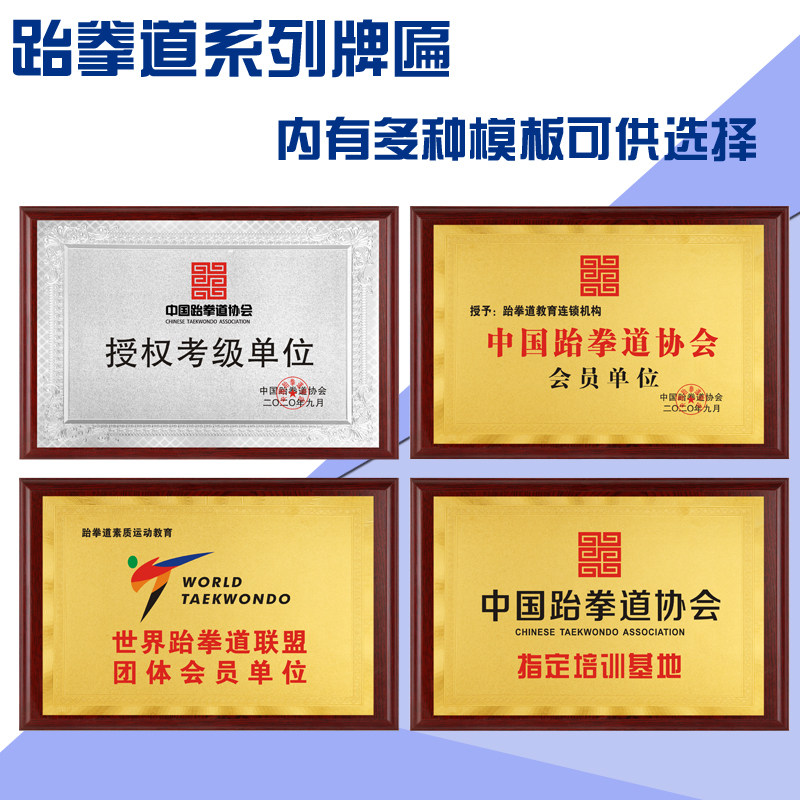 跆拳道授权考级单位牌匾晋级官奖牌木质牌匾高级教练证书认证道馆