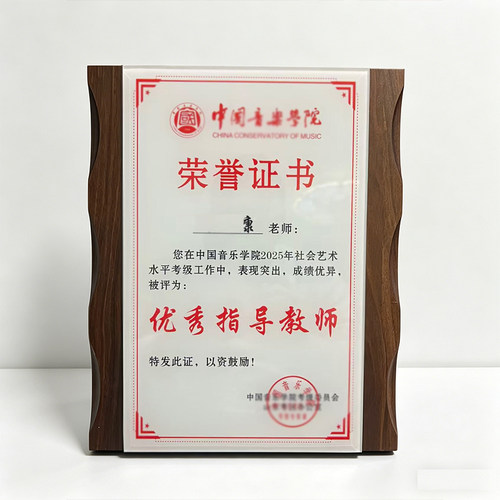 中国院音乐美术钢琴吉他舞蹈考级老教师水晶奖杯证书木框牌匾定做