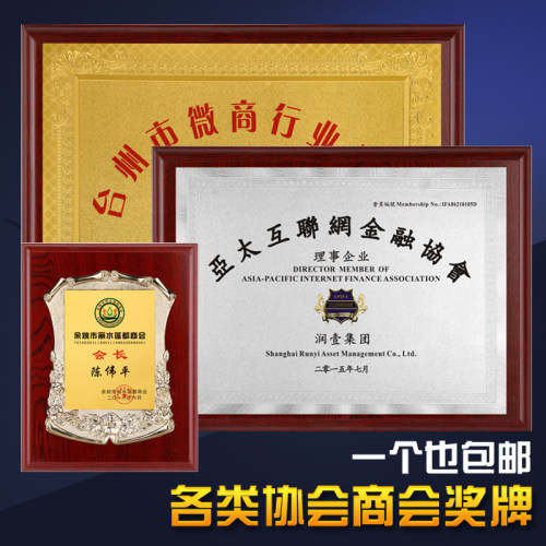 珠宝商会协会金箔奖牌舞蹈书法协会会长理事会员单位证书金属奖牌