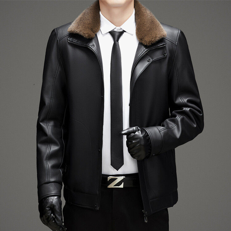 爸爸皮衣加绒加厚2025新款中老年男士冬装外套爷爷老人冬季皮夹克