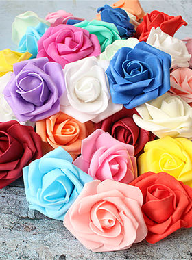 6-7cmPE玫瑰花朵DIY单色花朵仿真泡沫手工装饰花环花假花婚庆饰品
