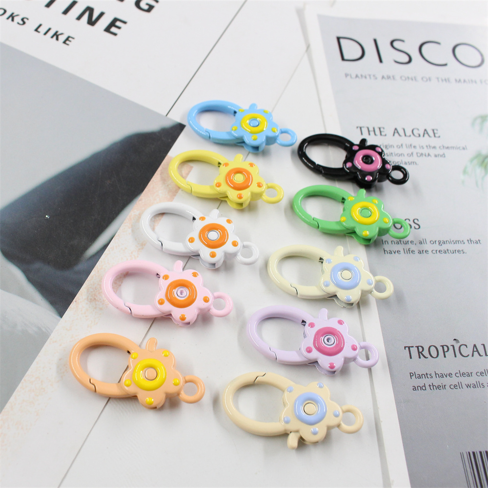 彩色手绘滴油花朵喷漆弹簧扣