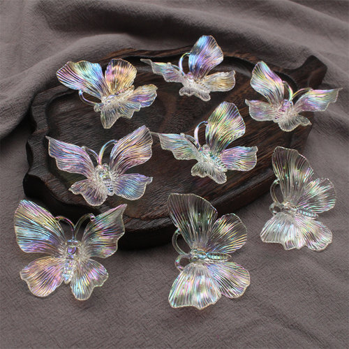 50*60mm亚克力AB彩凤尾蝶新娘装饰头饰DIY发饰配件手机链车挂材料