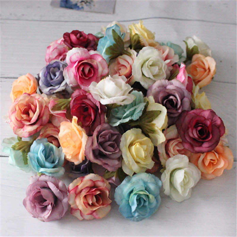 diy小玫瑰花头布花假花仿真花朵婚礼婚庆花墙花球布置装饰花花环