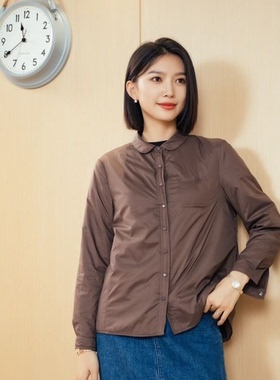 YUN韫2025年冬季女士时尚休闲长袖妈妈装气质翻领夹棉纯色衬衫