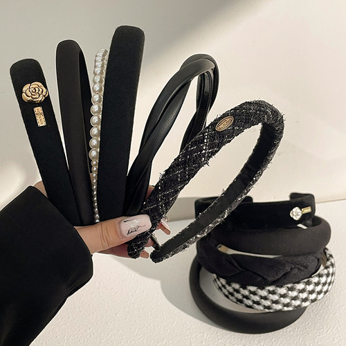 小香风发箍女款高颅顶宽边压发秋冬发卡黑色气质头饰洗脸头箍发捆