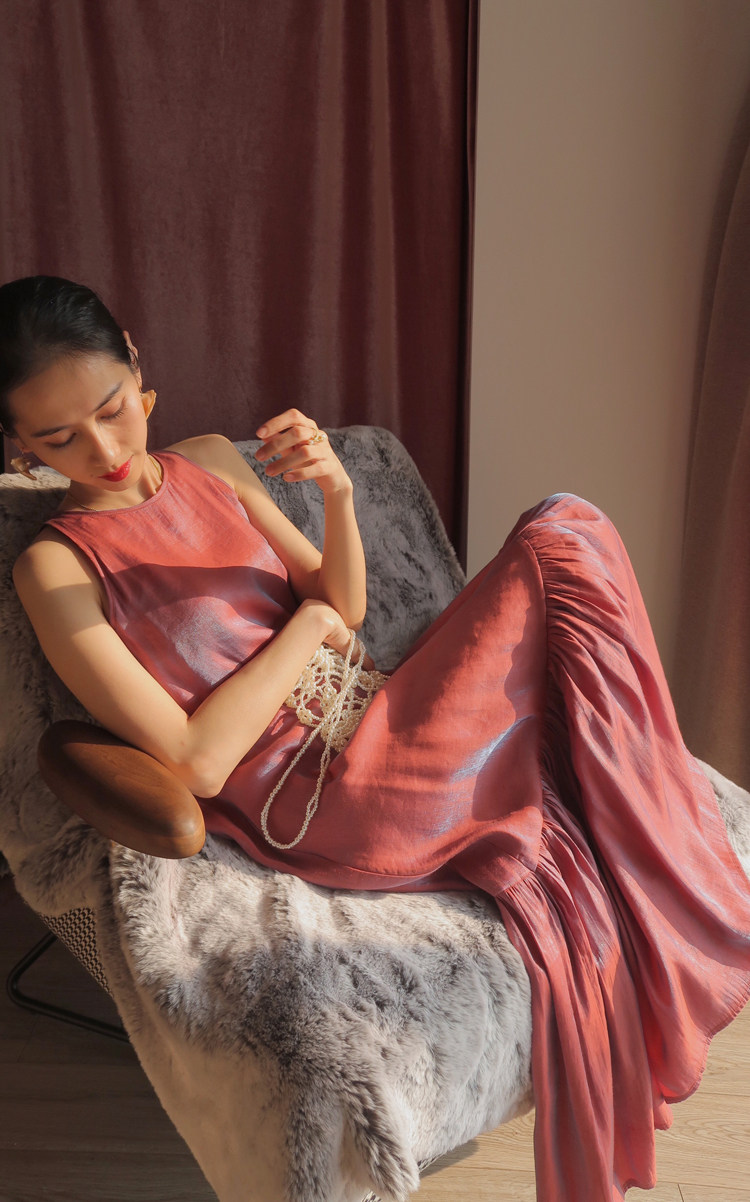 RosyLong「圆舞」系列 弗拉明戈炙热红色圆舞曲宝蓝流光仙女长裙