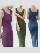 若浓Curvy系列 浓郁葡萄紫色气质修身 圆领风情针织内搭背心长裙