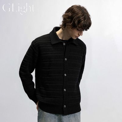GLight美式针织开衫翻领毛衣