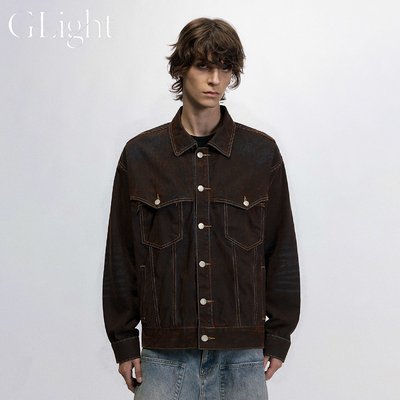 GLight美式复古棕色牛仔外套