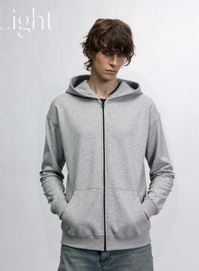 GLight美式cleanfit拉链连帽卫衣男春秋短宽重磅基础纯色开衫外套