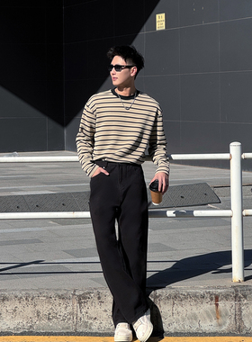 G Light美式高街黑色直筒牛仔裤男斜切设计感显瘦潮流复古长裤