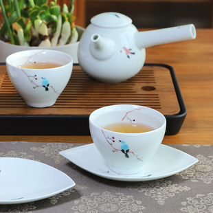 高级小清新茶壶杯 日本进口波佐见有田烧手绘小鸟陶瓷急须茶具套装