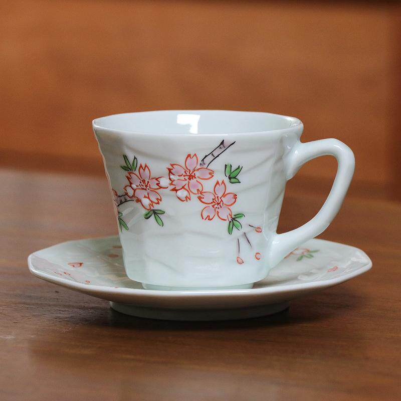 日本有田烧zong太窑满开樱花陶瓷咖啡杯碟日式手绘马克杯子180ml