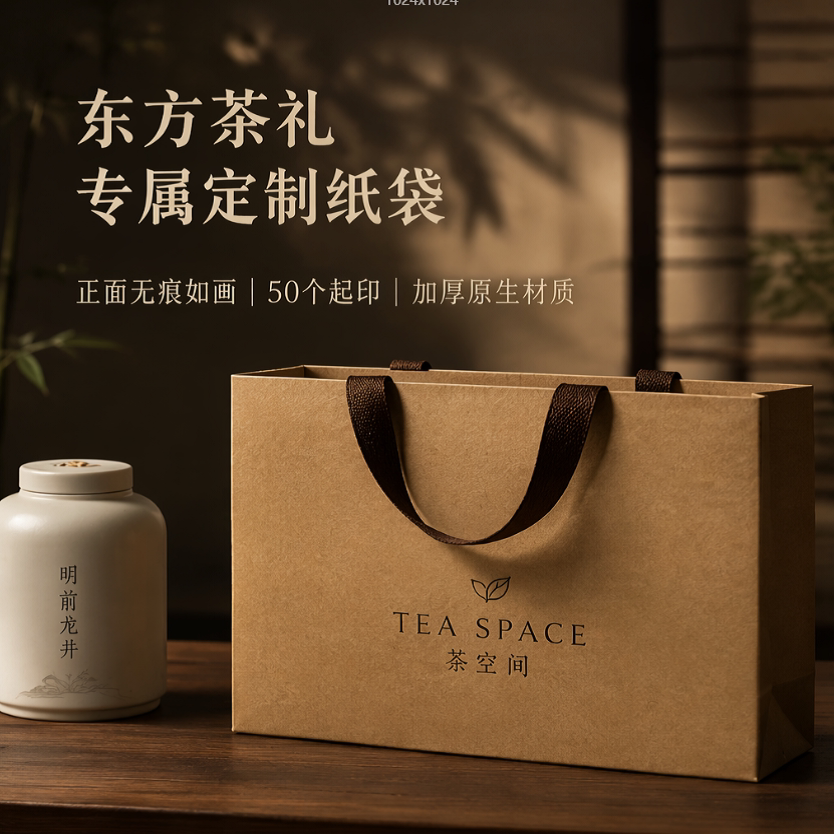 高档茶叶手提袋定制logo通用礼盒散茶包装袋龙井茶牛皮纸袋礼品袋