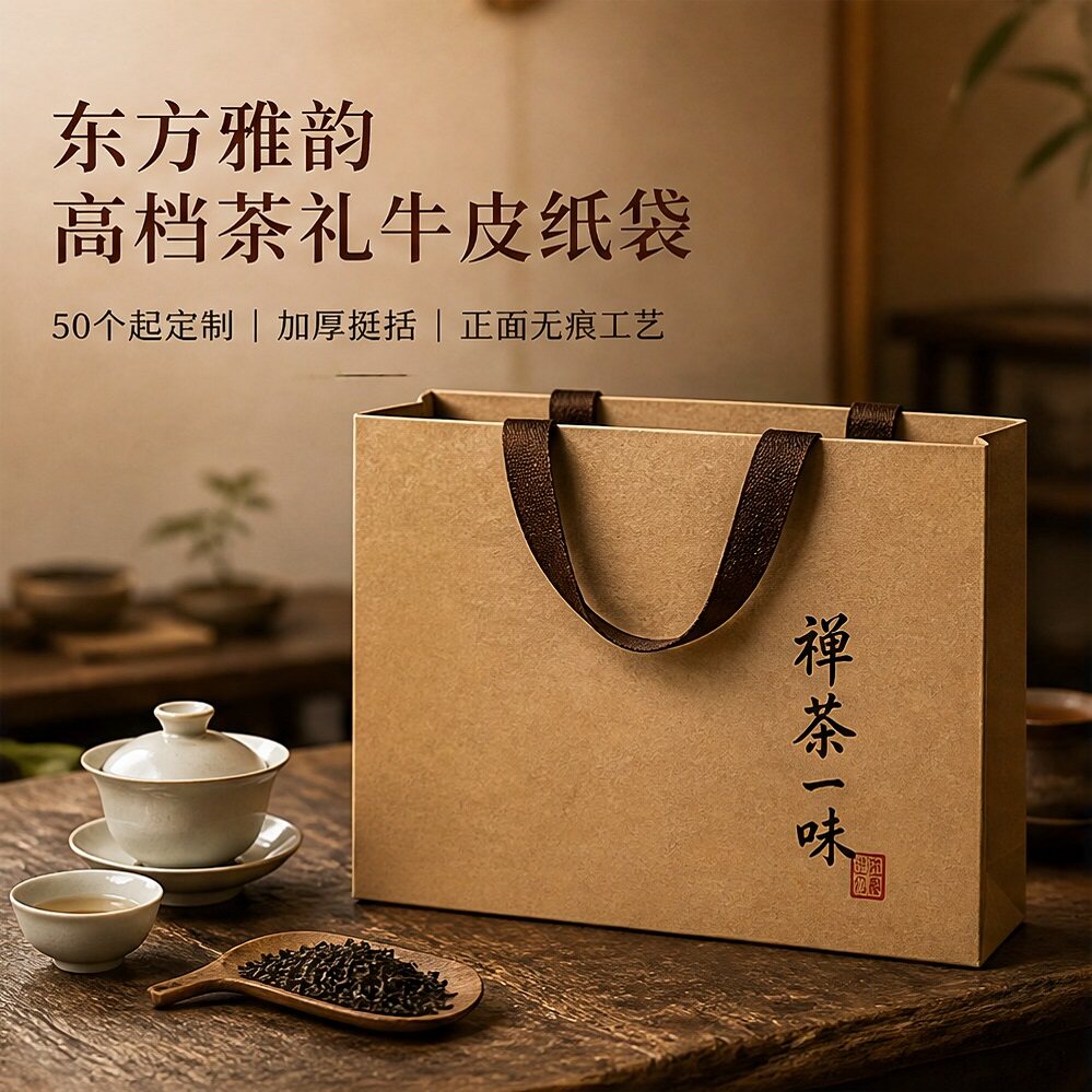 茶礼茶叶手提袋定制logo通用礼盒散茶包装袋龙井茶牛皮纸袋礼品袋