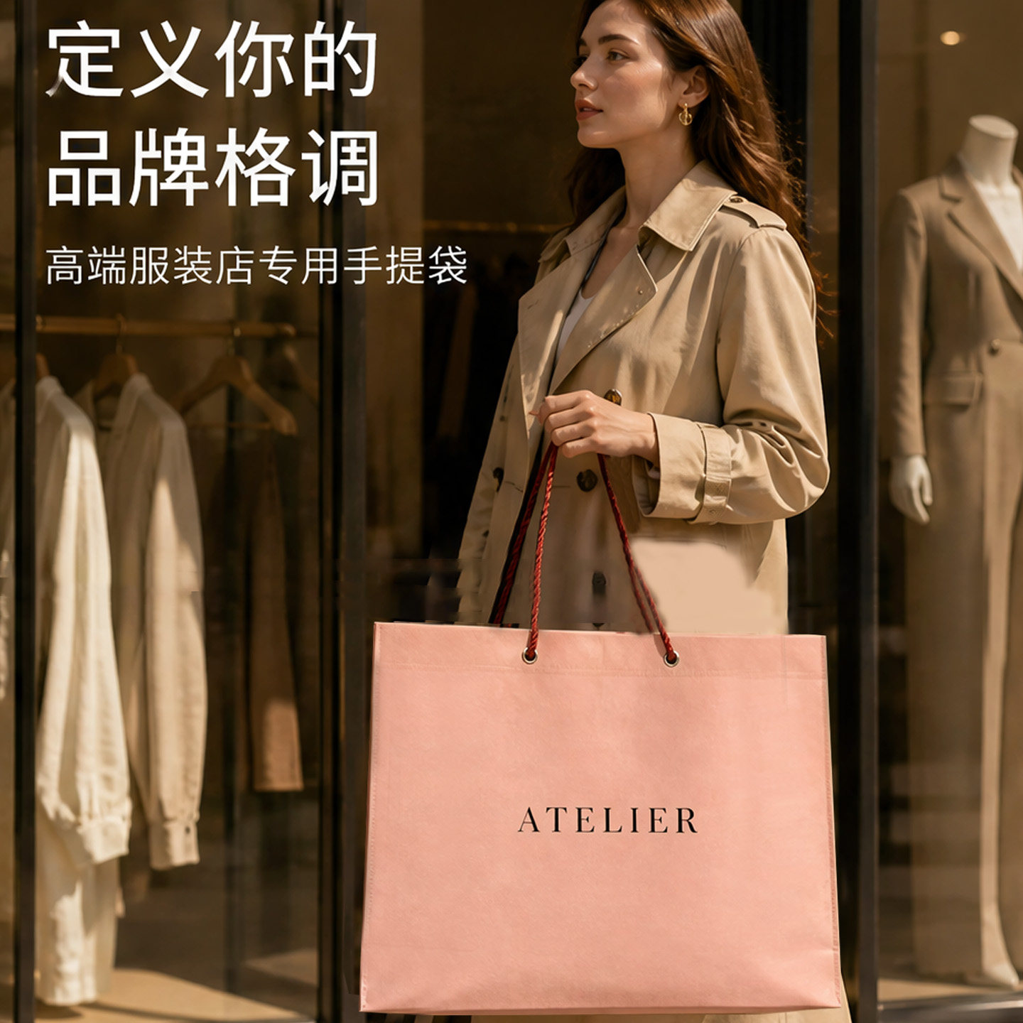 服装店穿绳无纺布袋定制印刷logo环保购物袋包装袋广告宣传手提袋