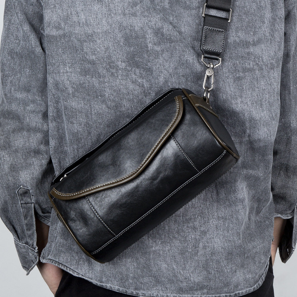 新款原创真皮男士单肩包斜挎包男设计感小众植鞣牛皮休闲个性背包
