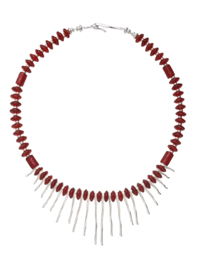 Fanciegarden 红玛瑙流苏银条个性复古手工项链