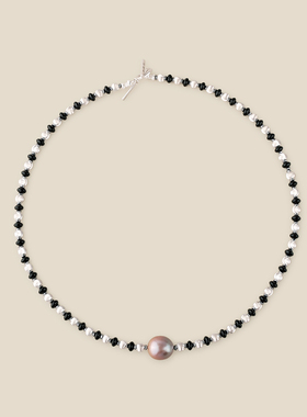 Fanciegarden 天然淡水珍珠黑玛瑙拉丝项链