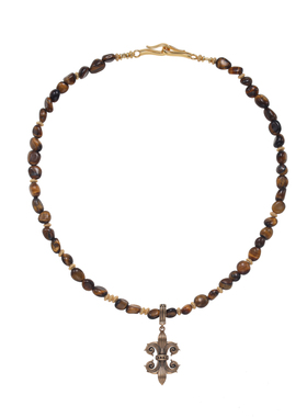 Fanciegarden 925银鸢尾花吊坠虎眼石美拉德项链