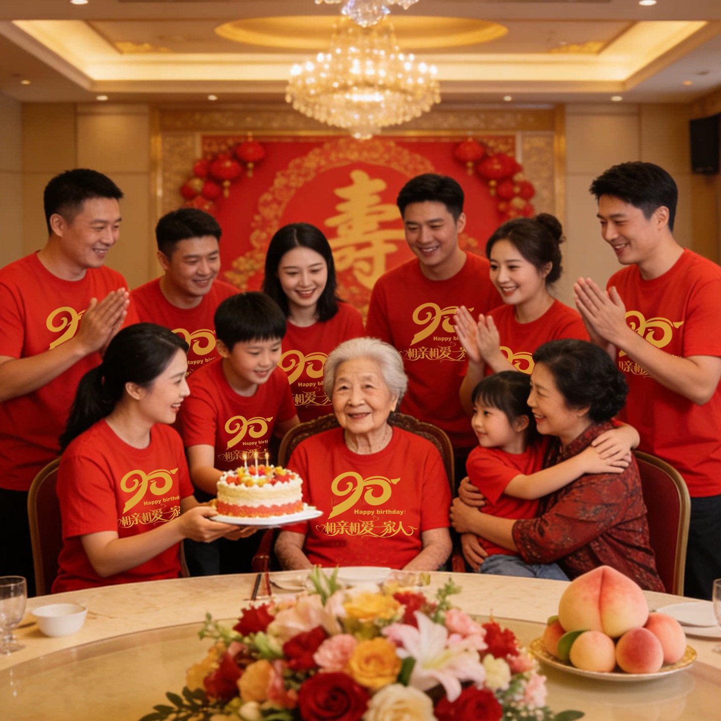 红色寿星T恤定制祝寿聚会喜庆服