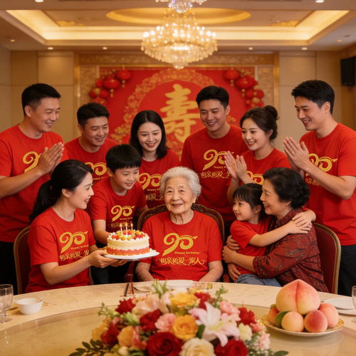 红色寿星T恤定制祝寿聚会喜庆服