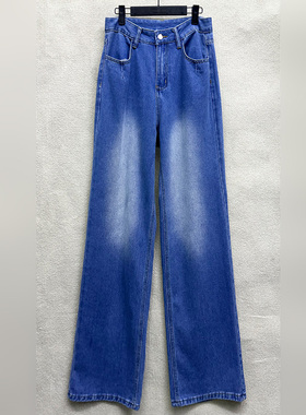 外贸原单173-180高个子新款时尚女装百搭磨白高腰直筒牛仔裤