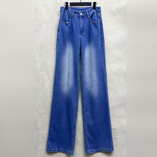 百搭磨白高腰直筒牛仔裤 外贸原单173 女装 时尚 180高个子新款