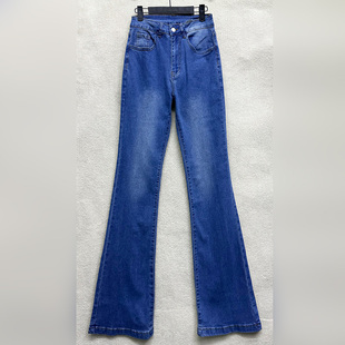 磨白百搭高腰微喇叭牛仔裤 时尚 新款 外贸原单170高个子女装