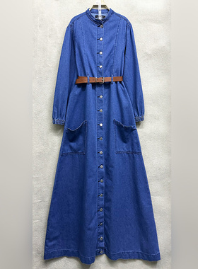 外贸原单170-175高个子新款女装立领长袖百搭单排扣牛仔风衣外套